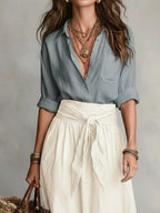 Full Size Button-down Shirt Skirt Set Plus (8)