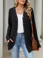 Ribbed Knit Hooded Button-down Cardigan (7)