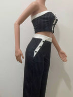 Striped Strapless Crop Top Wide-leg Pants Set (4)