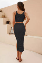 Openwork Cropped Tank Split Skirt Set (12)