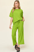 Round Neck Short Sleeve Wide Leg Pants