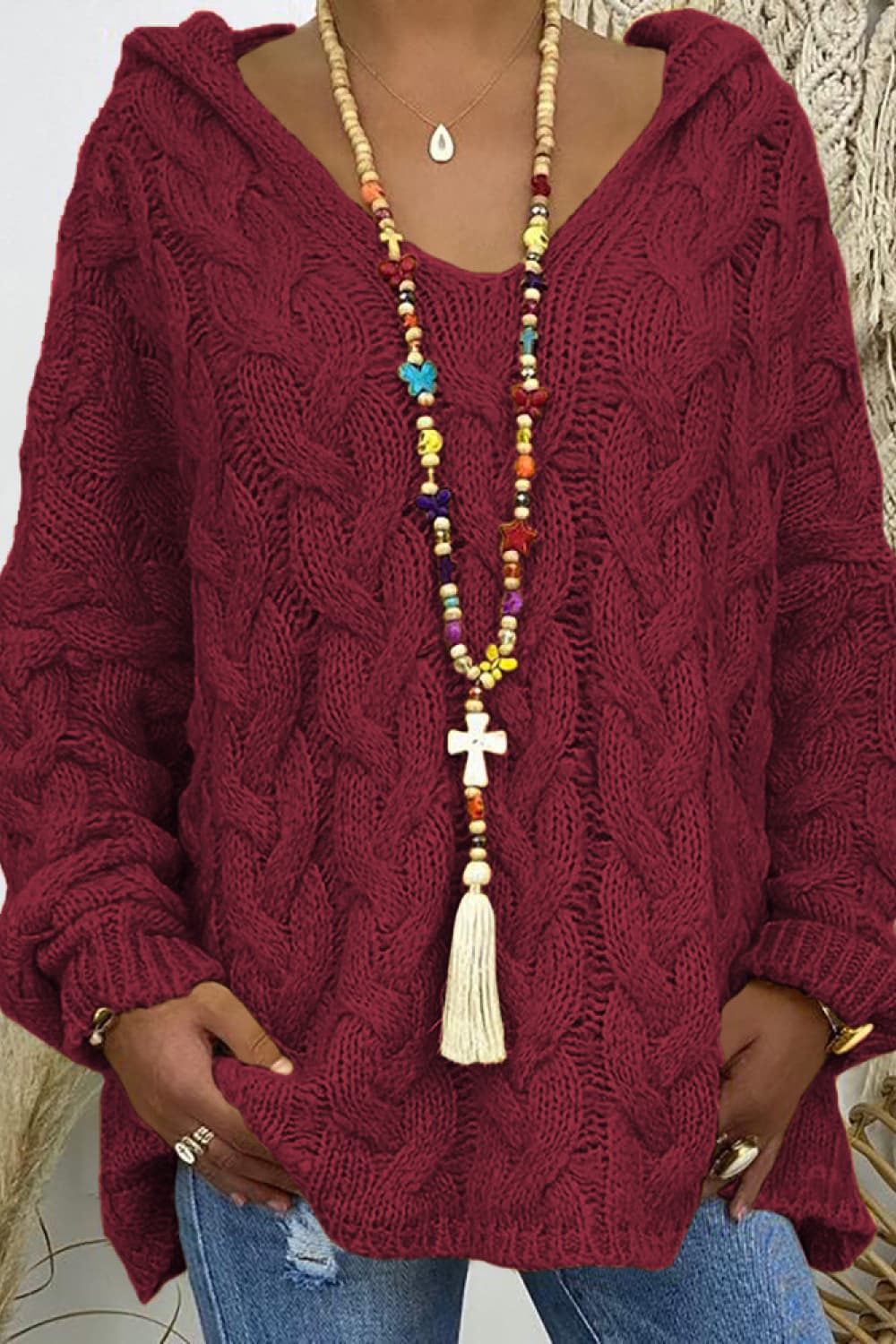 Cable-knit Hooded Sweater (2)
