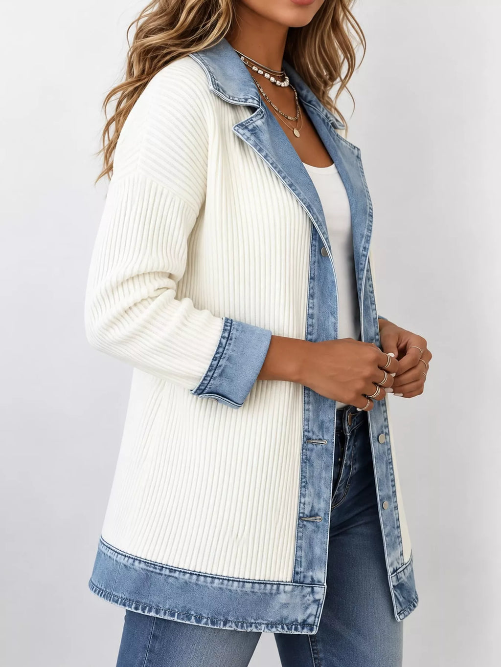 Full Size Denim Trim Ribbed Knit Cardigan Plus (14)
