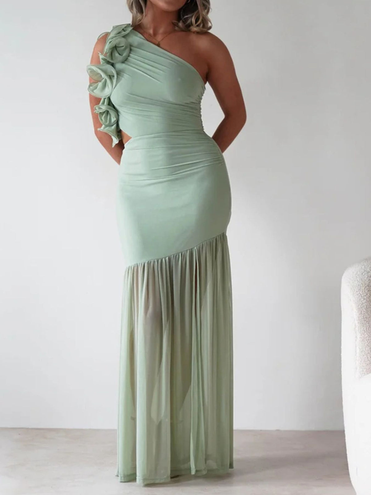 One-shoulder Ruffle Trim Maxi Dress (8)