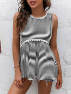 Striped Lace Trim Round Neck Tank (13)