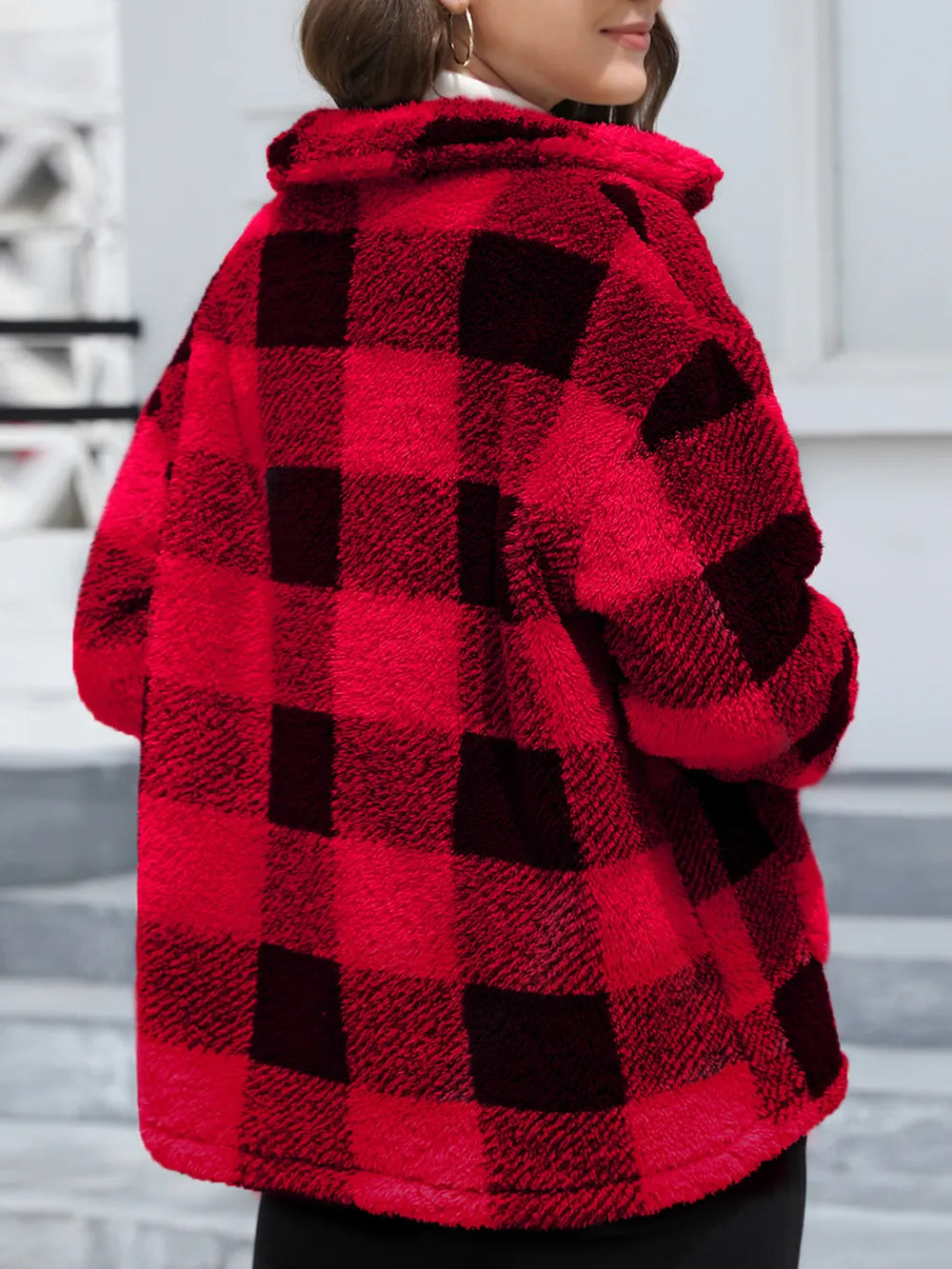 Button Up Drop Shoulder Fuzzy Jacket (2)
