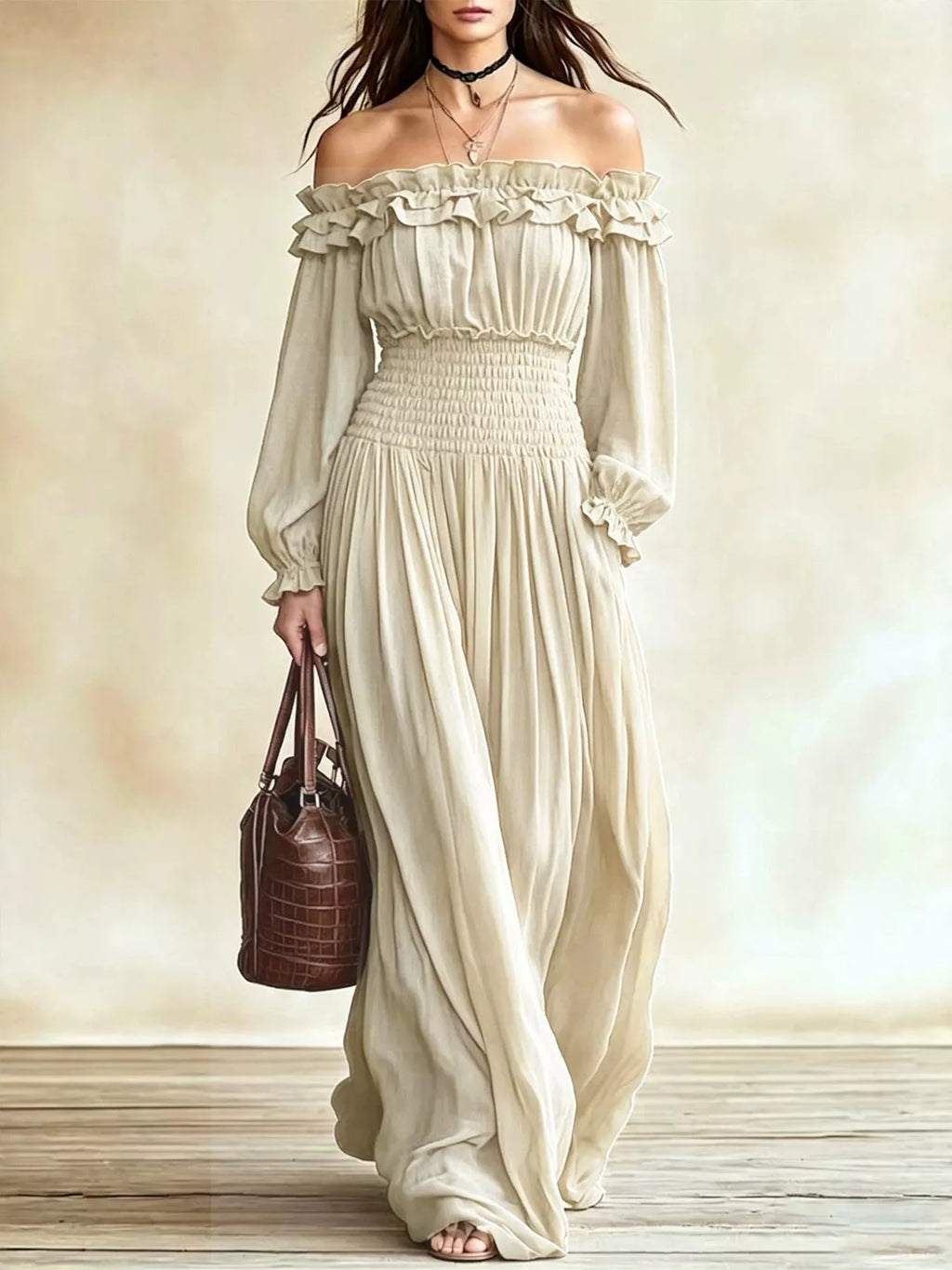 Full Size Off-shoulder Ruffled Maxi Dress Smocked Waist Plus