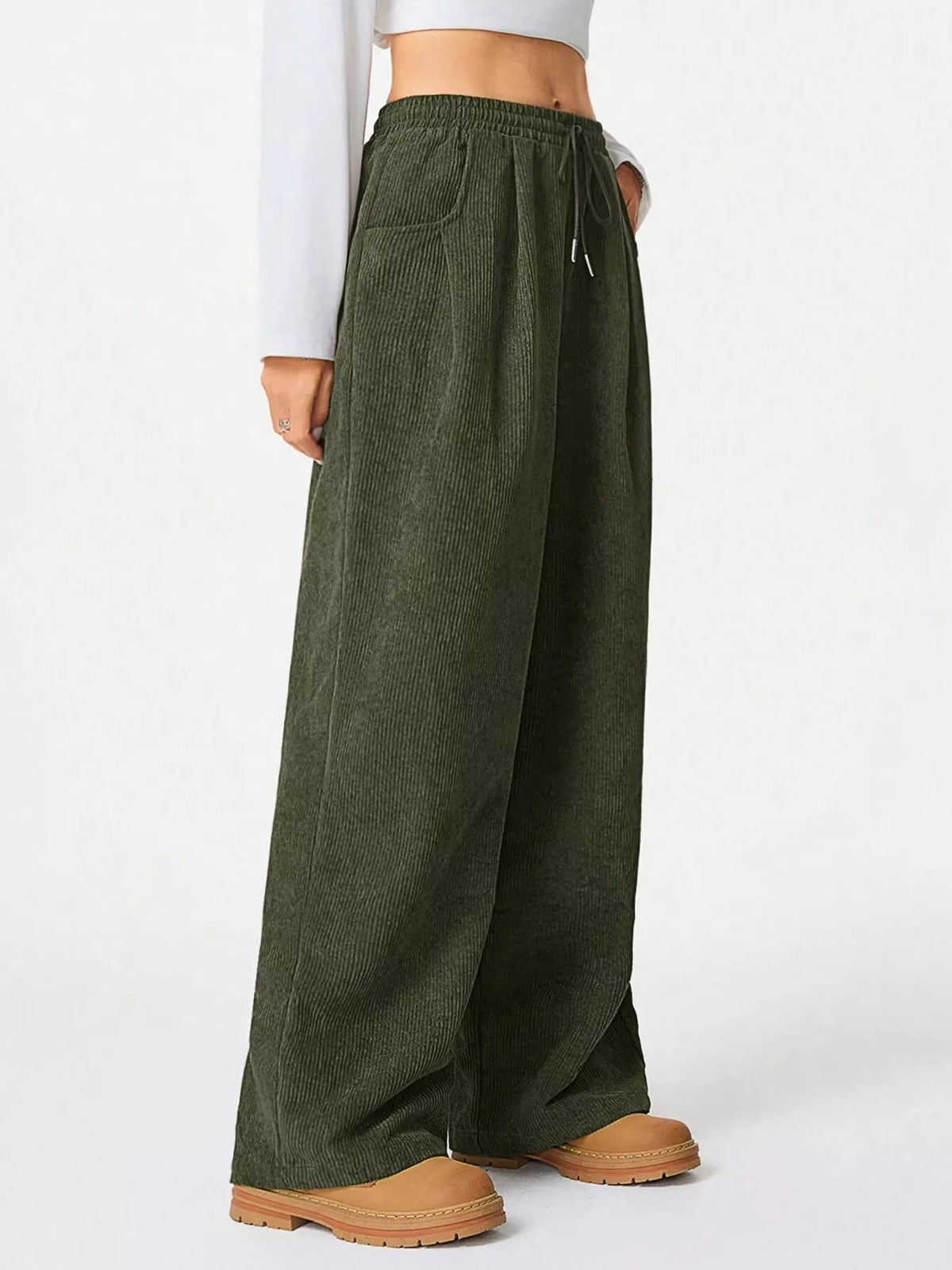 Relaxed Fit Corduroy Pants Drawstring