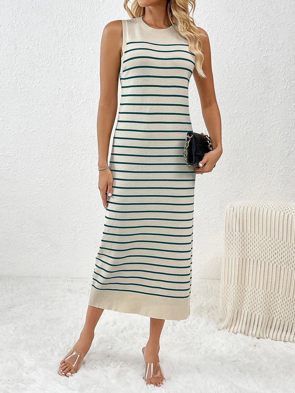 Round Neck Sleeve Midi Knit Dress (10)