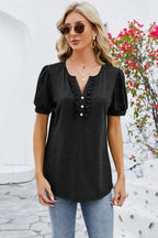 Frill Notched Short Sleeve Blouse (3)