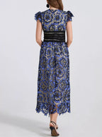 Printed V-neck Ruffle Sleeve Midi Dress (7)
