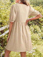 Tie-neck Puff Sleeve A-line Mini Dress (3)