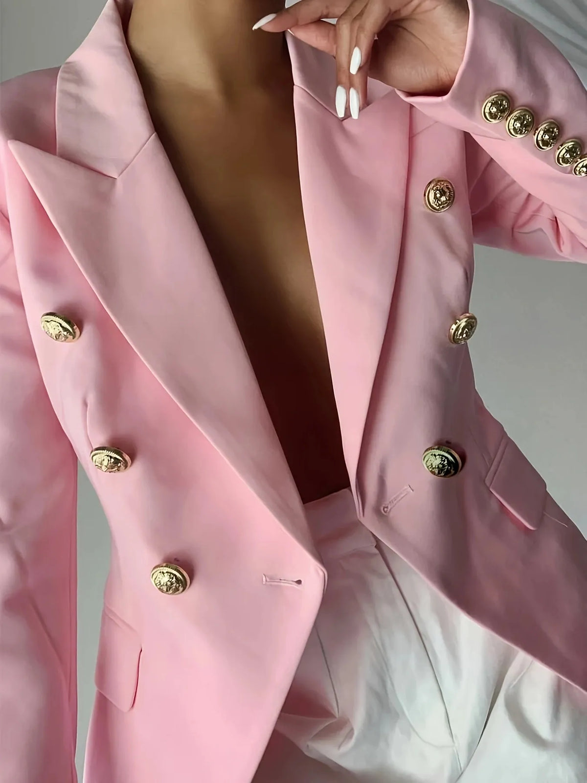 Decor Button Lapel Collar Blazer (7)