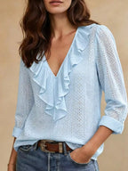Eyelet Ruffle V-neck Blouse (11)