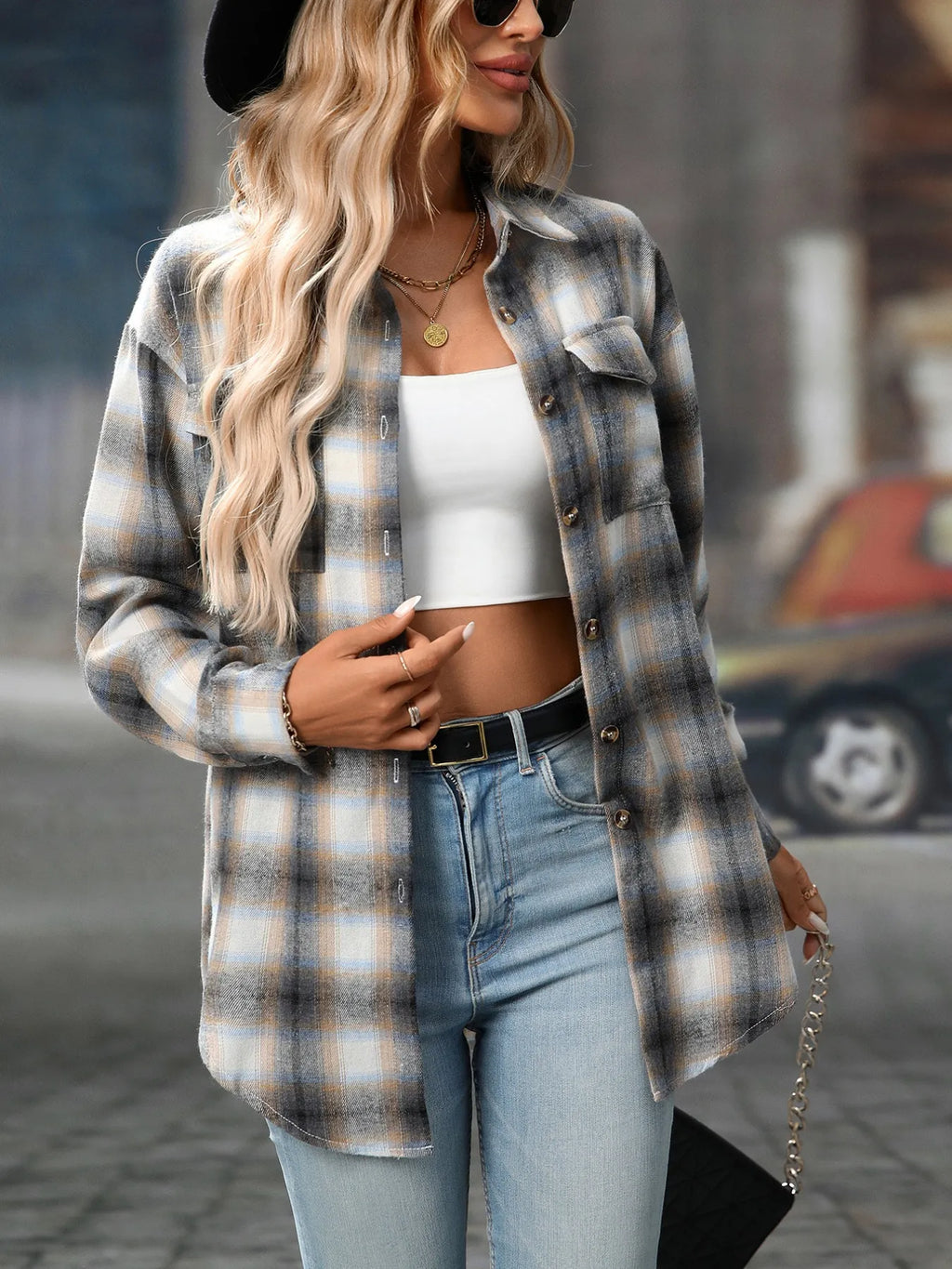 Oversized Plaid Button-up Shirt (13)