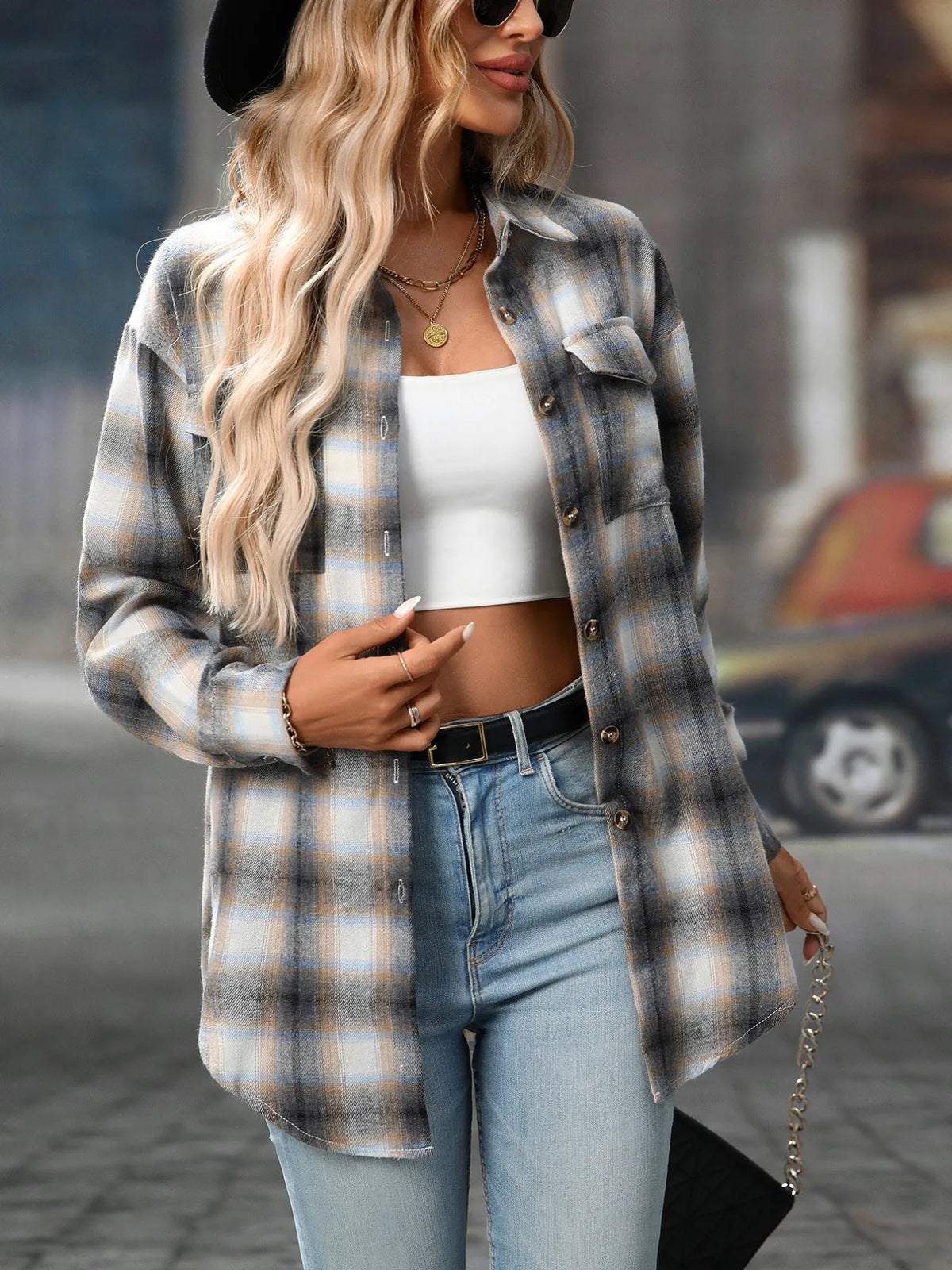 Oversized Plaid Button-up Shirt (13)
