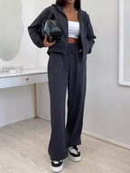 Zip-up Hoodie Wide-leg Pants Set (17)