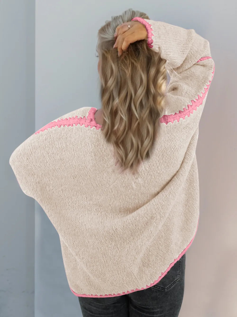 Contrast Open Front Dropped Shoulder Cardigan (27)
