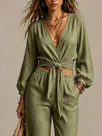 Tie-front Crop Top Wide-leg Pant Set (4)