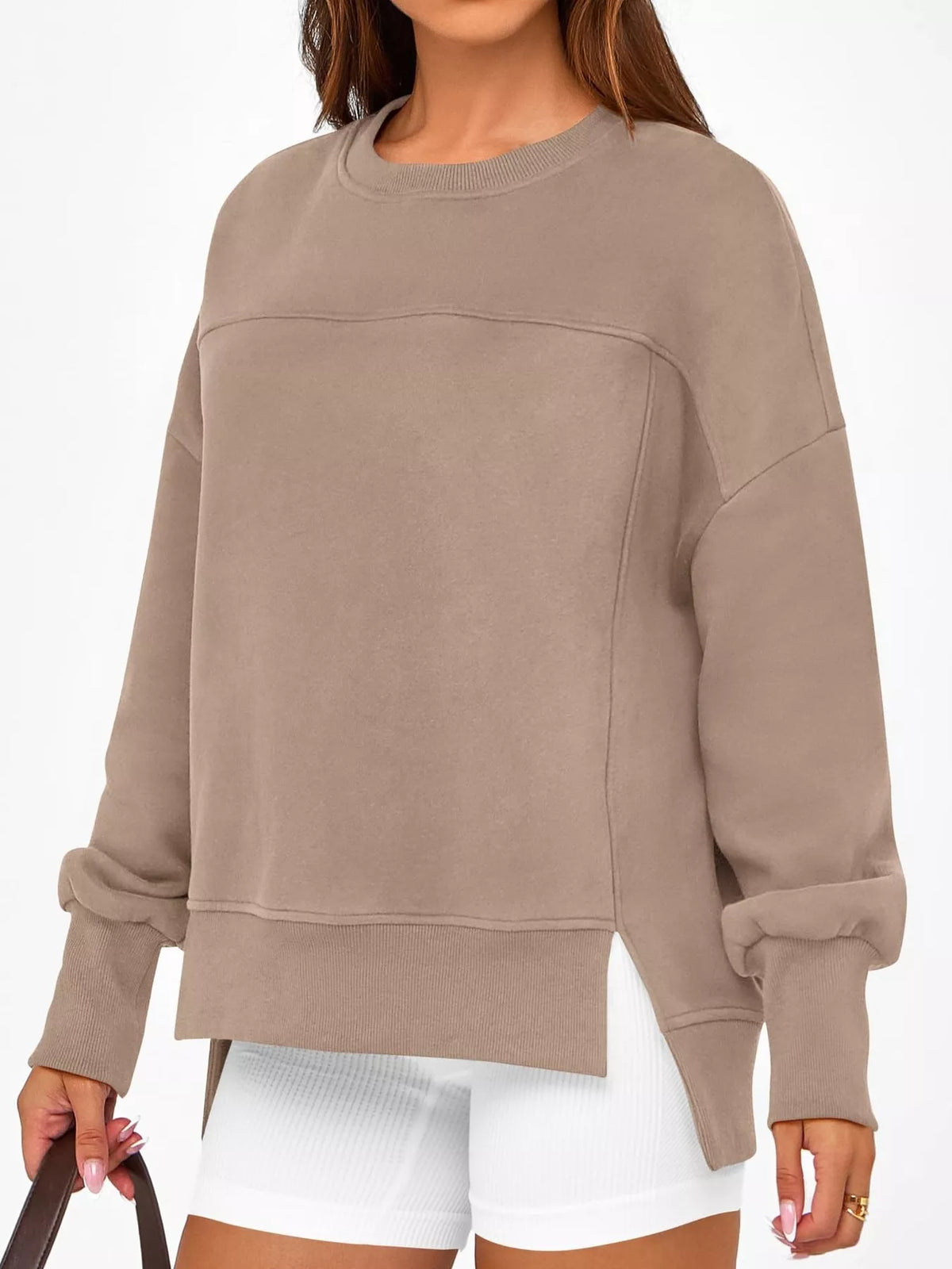 Slit Round Neck Dropped Shoulder Sweatshirt (24)