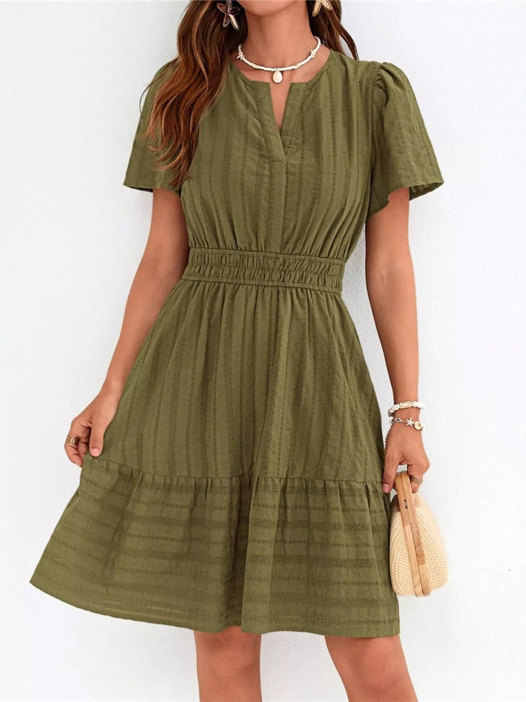 Short Sleeve Smocked Waist Tiered Dress (12)