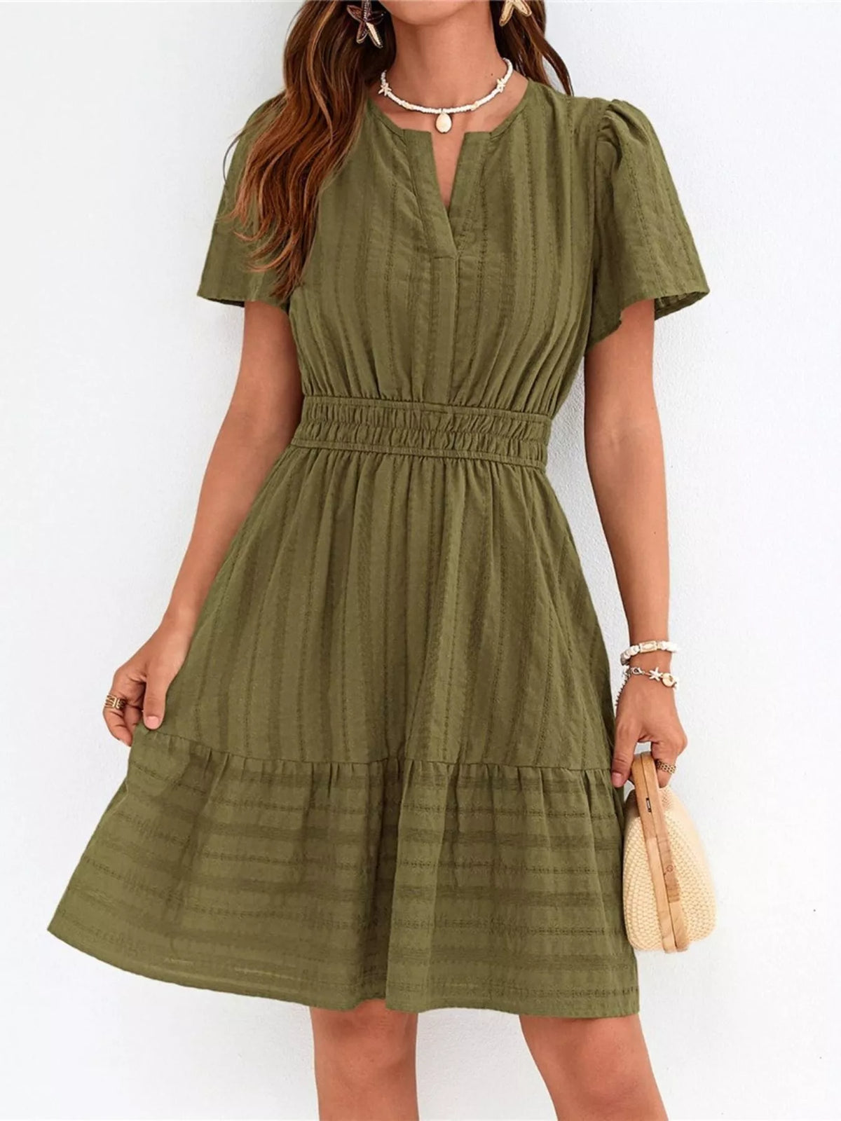 Short Sleeve Smocked Waist Tiered Dress (12)