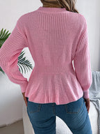 Cable Knit Round Neck Peplum Sweater (10)