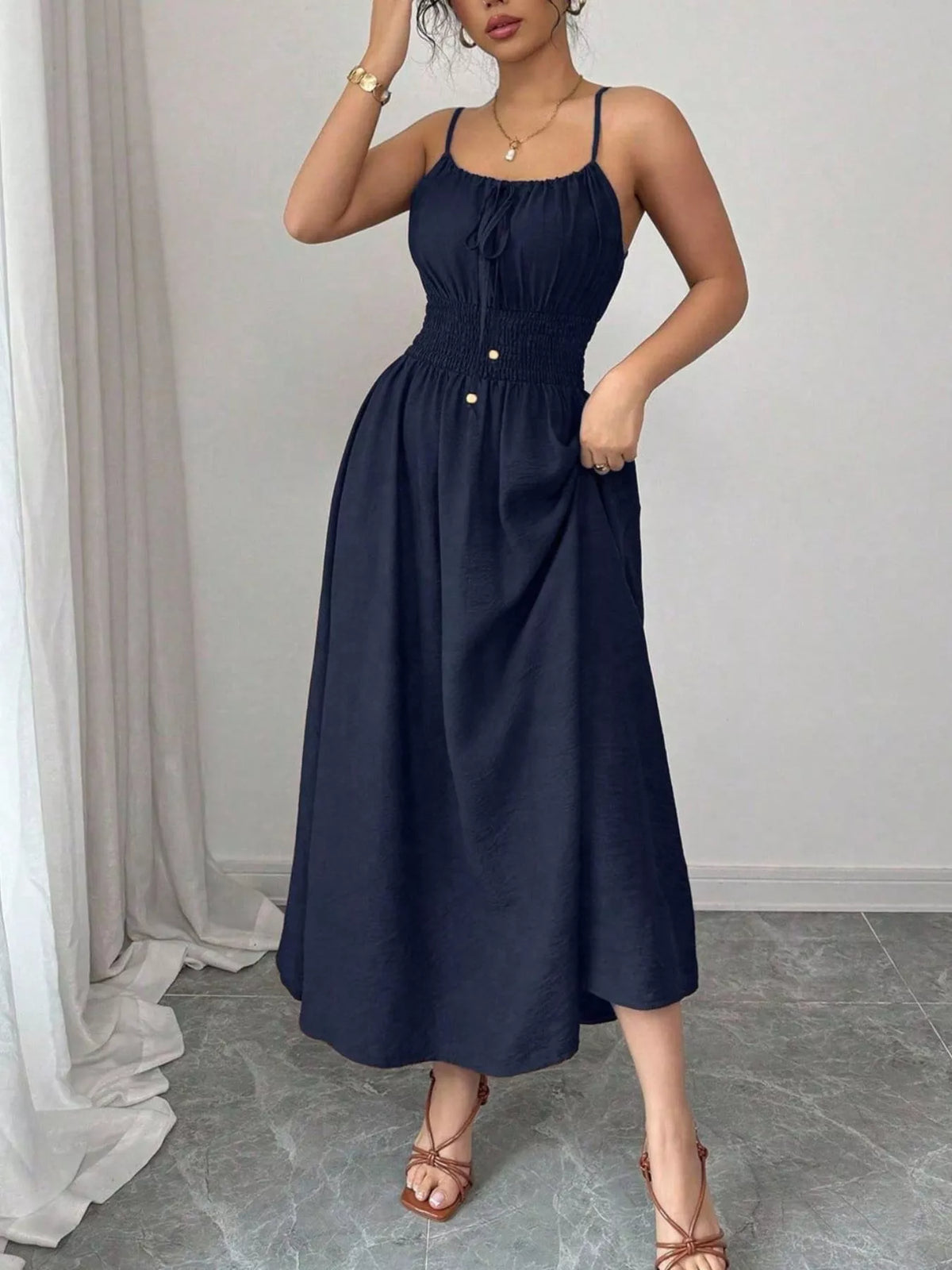 Smocked Spaghetti Strap Midi Dress (16)