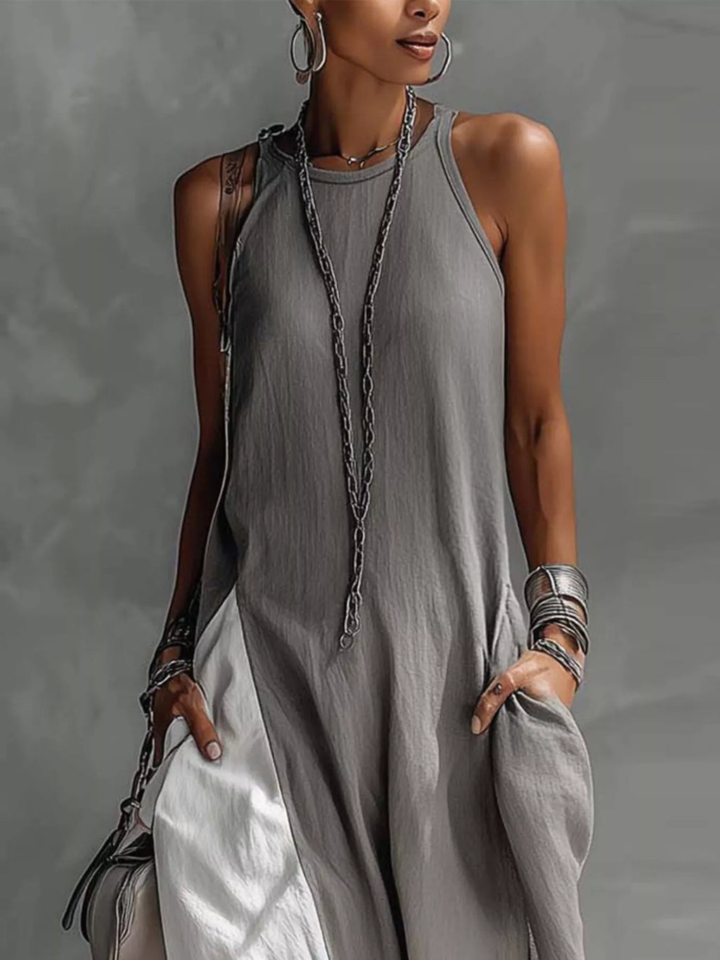 Two-tone Sleeveless Maxi Dress (3)
