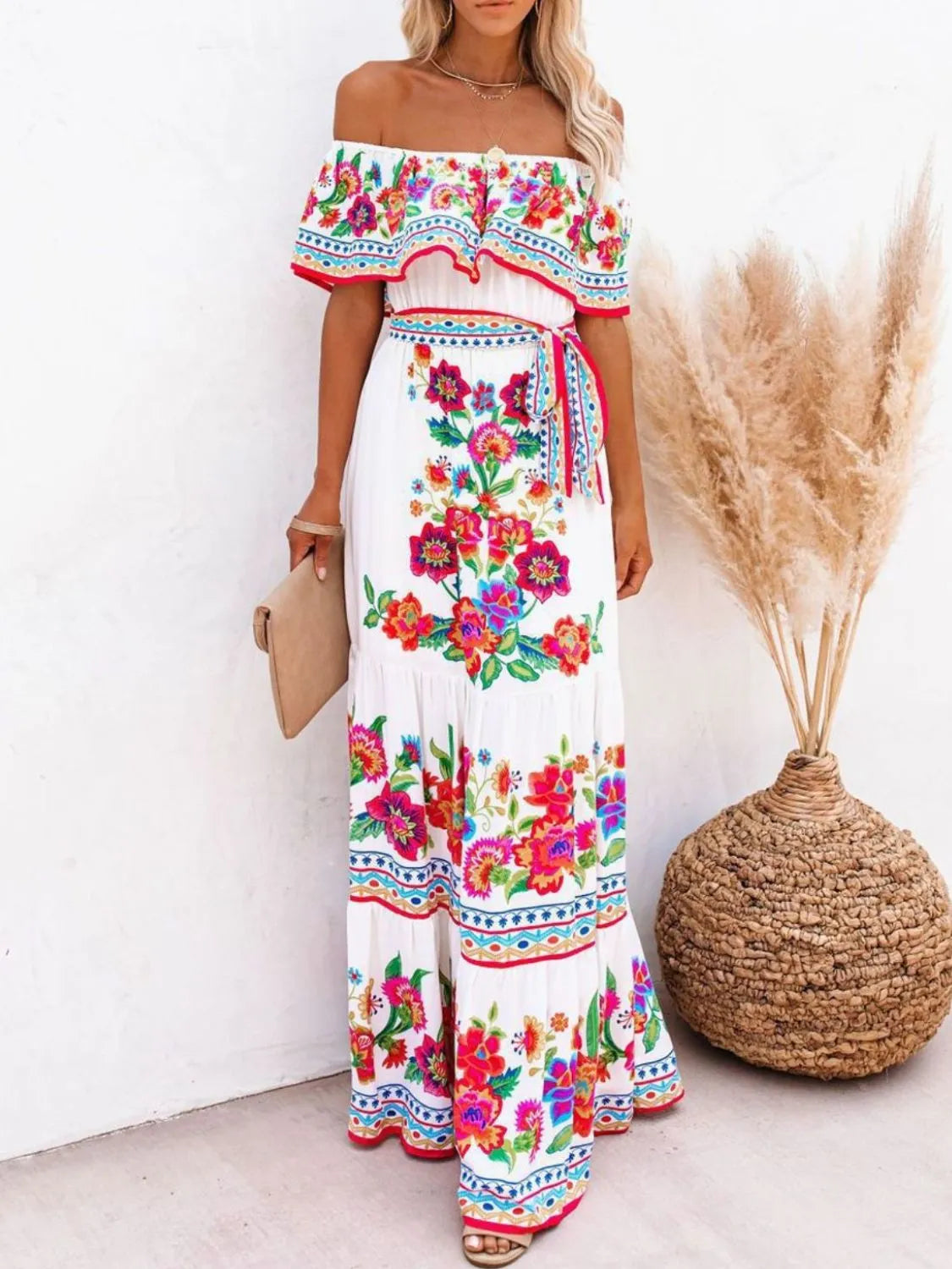 Floral Off Shoulder Ruffle Maxi Dress (4)