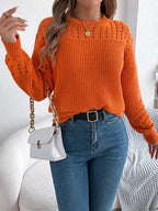 Openwork Round Neck Long Sleeve Sweater (10)