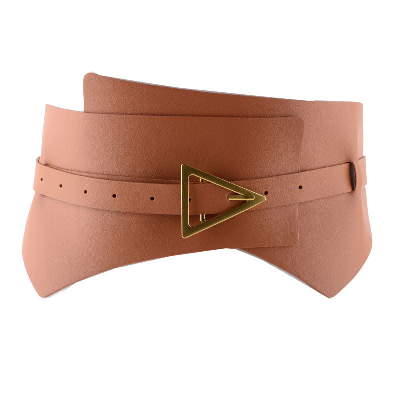 Faux Leather Pu Waist Belt Triangle Buckle Wide Girdle photo 3