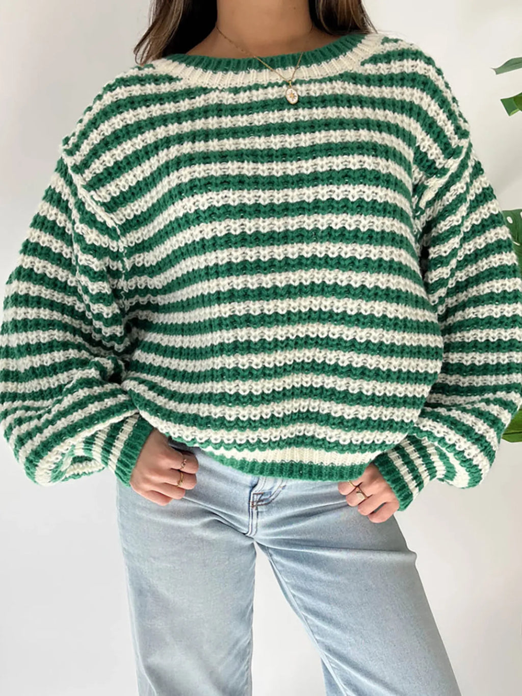 Oversized Striped Drop Shoulder Sweater (7)