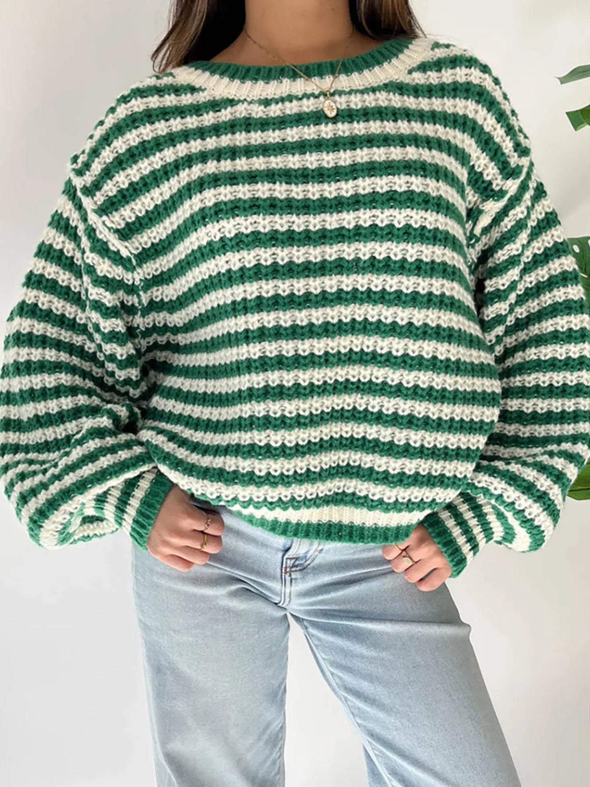 Oversized Striped Drop Shoulder Sweater (7)