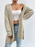 Open Front Dropped Shoulder Slit Cardigan