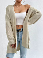 Open Front Dropped Shoulder Slit Cardigan