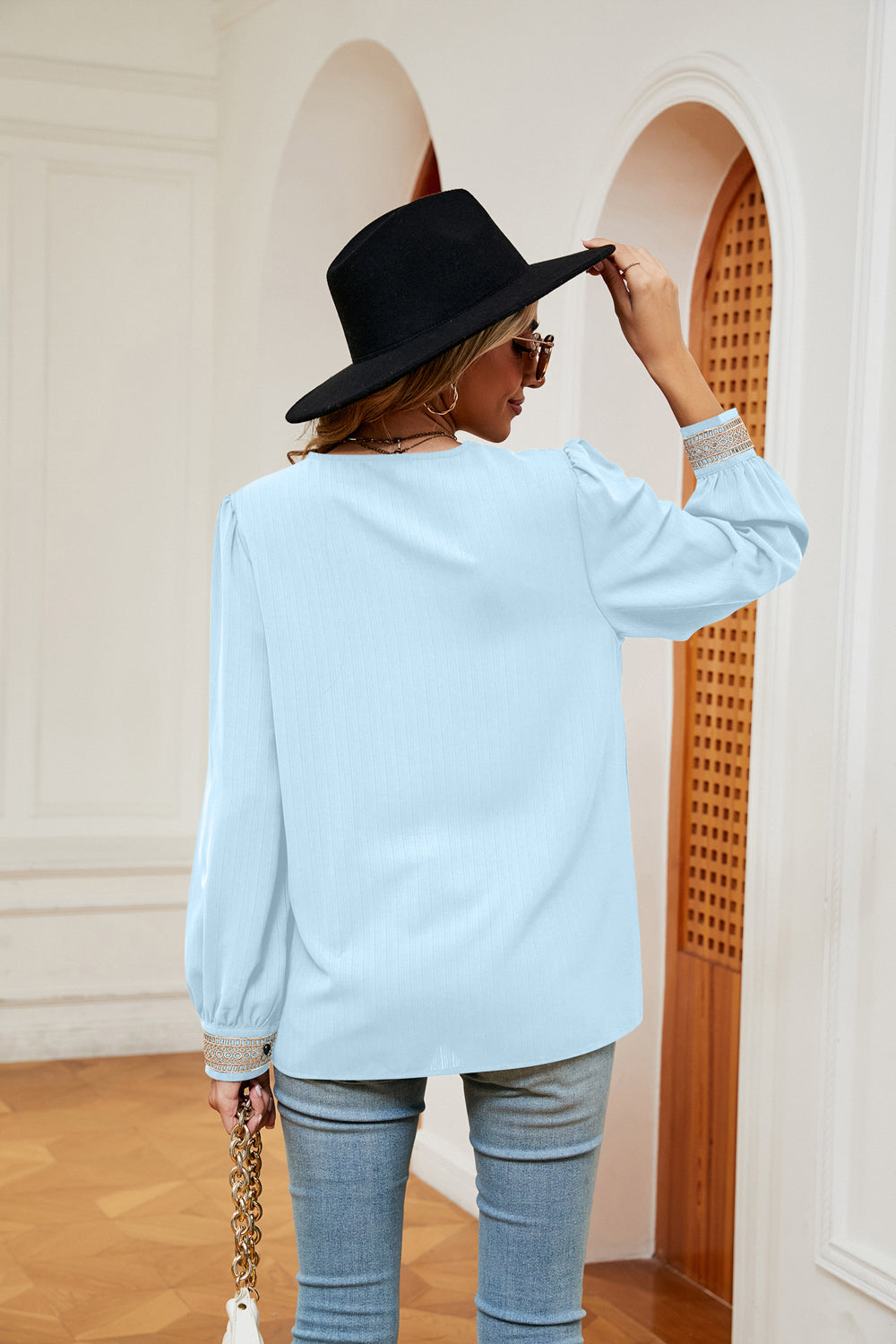 Contrast Puff Sleeve Blouse (18)