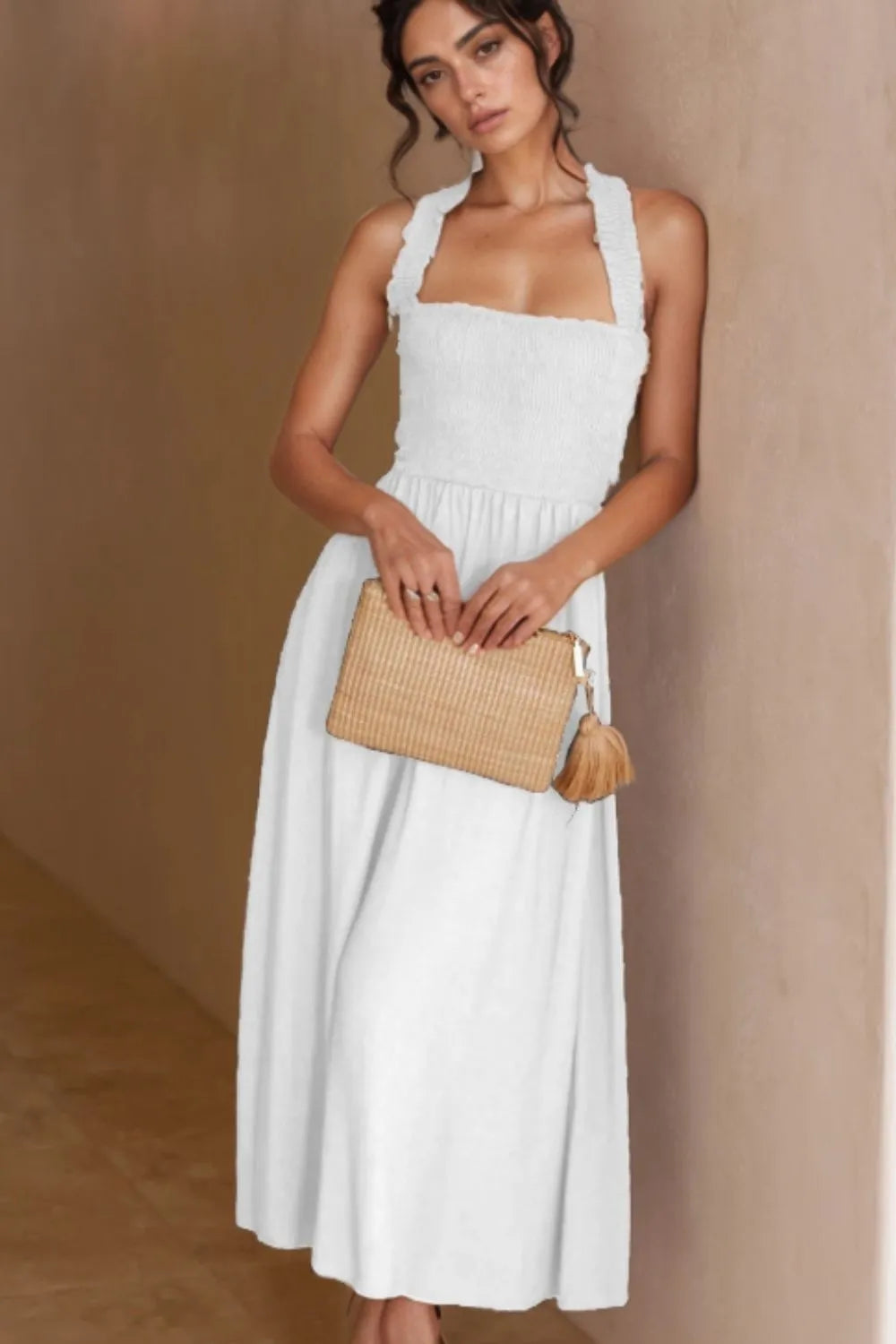 Crisscross Smocked Wide Strap Dress (2)