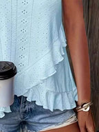 V-neck Eyelet Ruffled Tank Top (4)