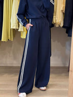 Striped Detail Crewneck Top Elastic Sweatpants 2pcs Set (9)
