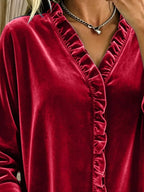 Velvet Frill V-neck Blouse (11)