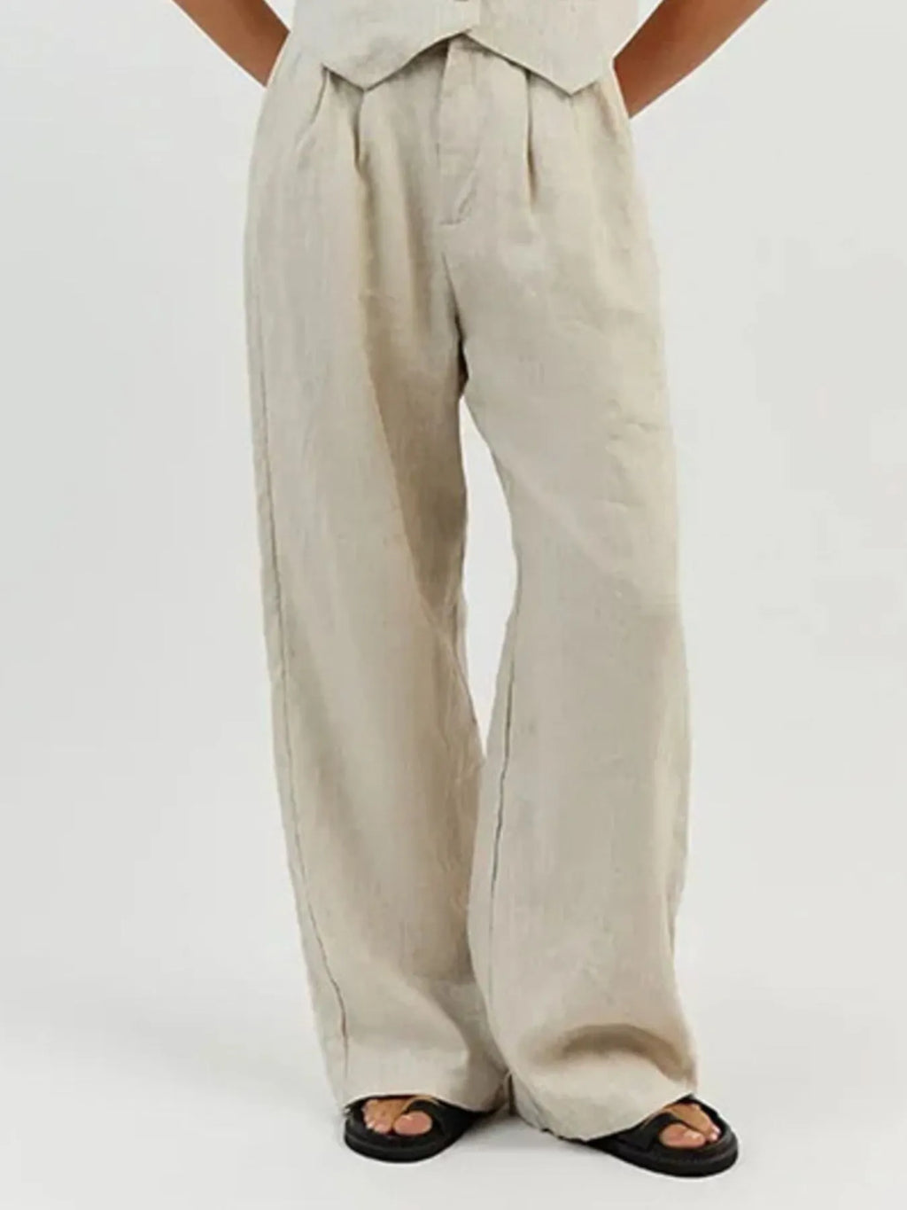 Full Size V-neck Vest Wide Leg Pants Set Plus (3)