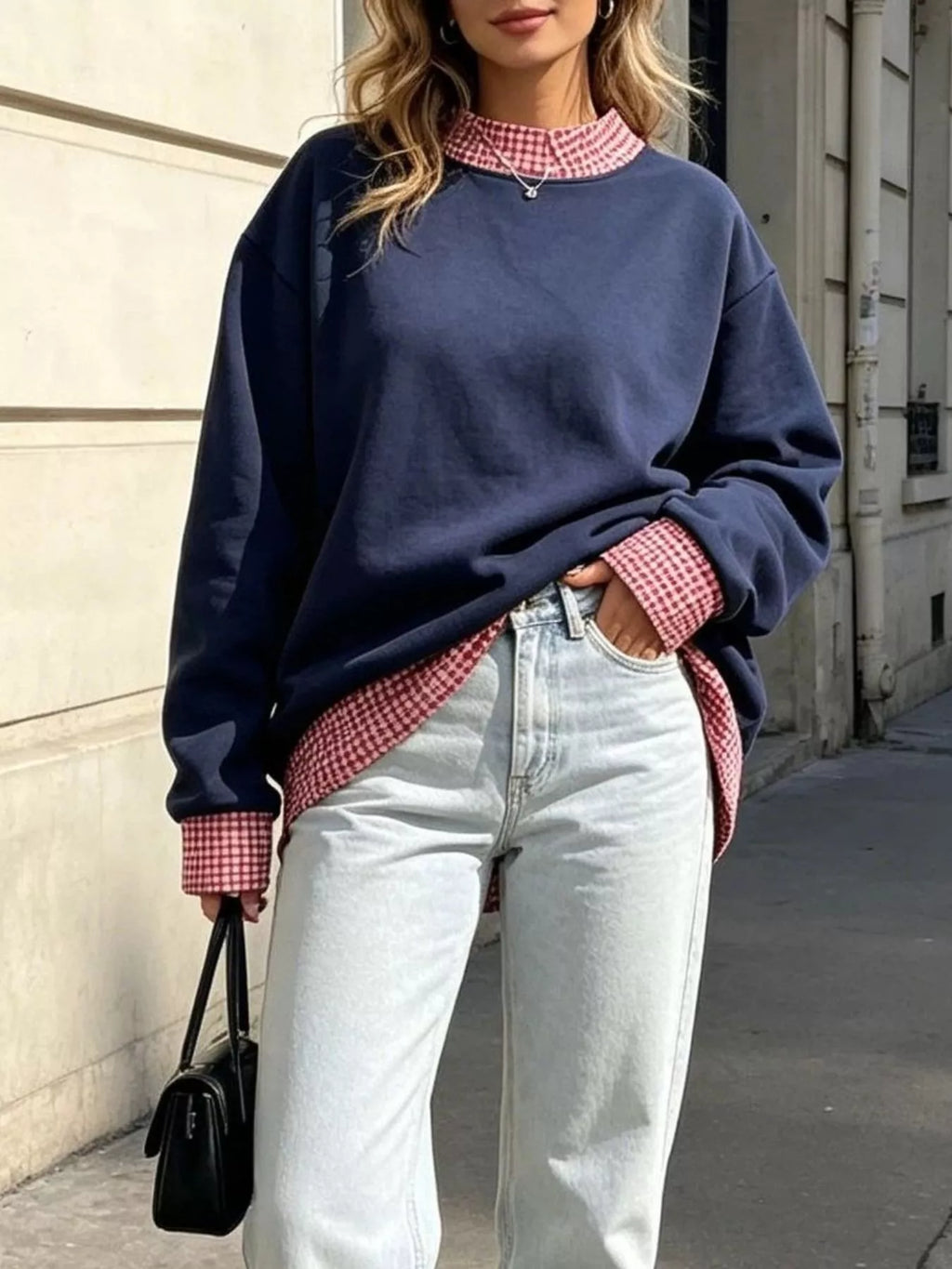 Polka Dot Contrast Trim Dropped Shoulder Sweatshirt (13)