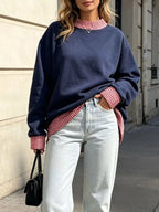 Polka Dot Contrast Trim Dropped Shoulder Sweatshirt (13)