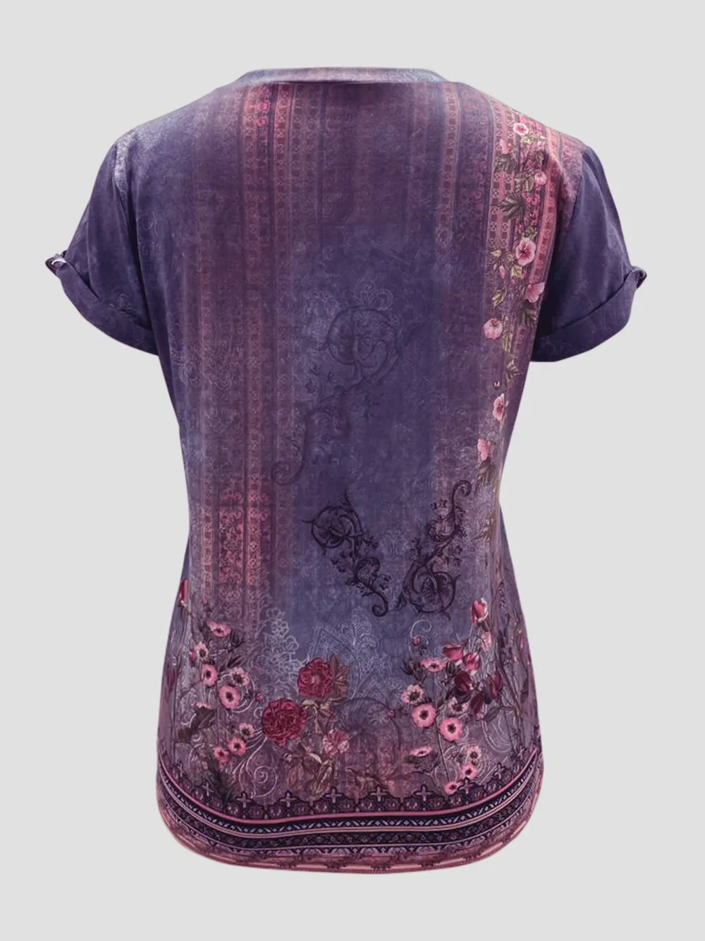 Printed Round Neck Short Sleeve T-shirt (11)