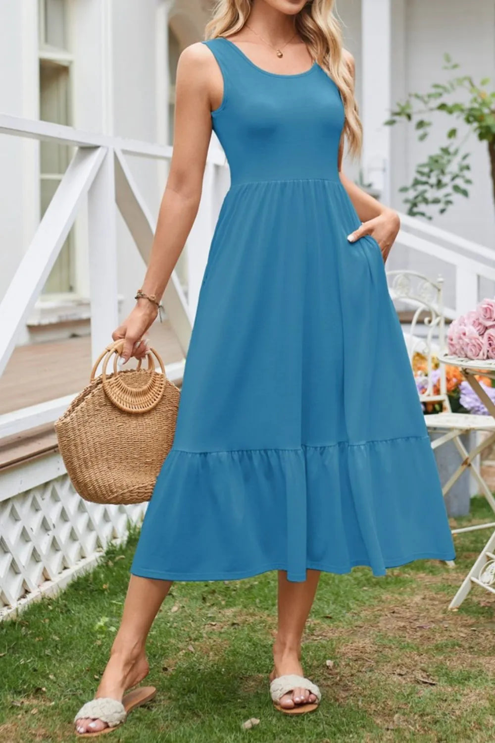Round Neck Wide Strap Tank Dress (20)