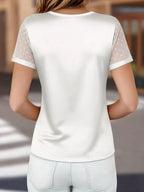 Satin V-neck Sheer Short Sleeve Top (11)