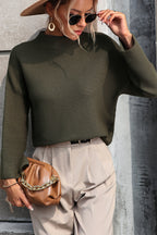 Mock Neck Dropped Shoulder Pullover Sweater (5)