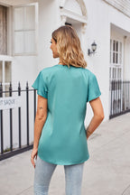 Notched Neck Flutter Sleeve Satin Top (2)