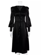 Elegant V-neck Puff Sleeve Button-down Midi Dress (18)